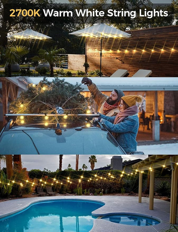 XMCOSY+ Outdoor String Lights 50Ft Dimmable G40 Globe Patio Lights with 25+2 Shatterproof LED Bulbs, Hanging Waterproof Outdoor Lights for Patio, Porch, Yard, Bistro, Café, Outside XMcosy