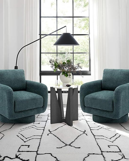 COLAMY Swivel Accent Chairs Set of 2, 32Inches Wide Upholstered Armchair with Plush Back Pillow for Living Room, Modern Sofa Corner Chair for Nursery/Living Room/Bedroom-Teal - LeafyLoom