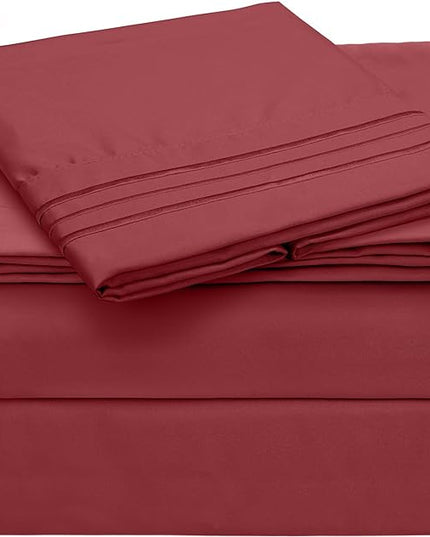 Mellanni Twin Sheets Set - 3 PC Iconic Collection Bedding Sheets & Pillowcases - Hotel Luxury, Extra Soft, Cooling Bed Sheets - Deep Pocket up to 16 inch (Twin, Brick Red) - LeafyLoom