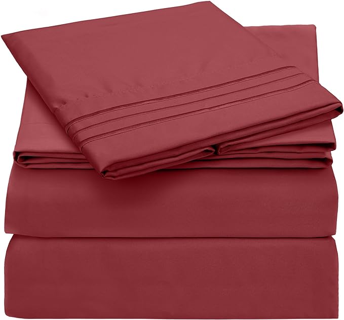 Mellanni Twin Sheets Set - 3 PC Iconic Collection Bedding Sheets & Pillowcases - Hotel Luxury, Extra Soft, Cooling Bed Sheets - Deep Pocket up to 16 inch (Twin, Brick Red) - LeafyLoom