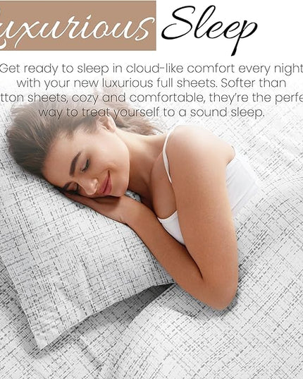Linen Market 4 Piece Full Bedding Sheet Set (White Chambray) - Sleep Better Than Ever with These Ultra-Soft & Cooling Bed Sheets for Your Full Size Bed - Deep Pocket Fits 16" Mattress - LeafyLoom