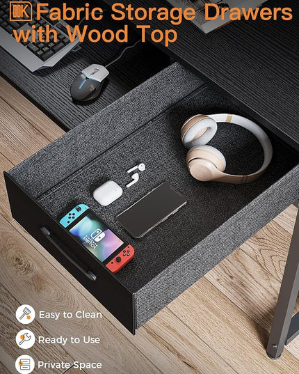 ODK Computer Desk Study Table, 55 Inch Office Desk with Drawers and Keyboard Tray, Study Desk Work Desk with Monitor Shelf, Writing Desk with Storage for Home Office, Black - LeafyLoom