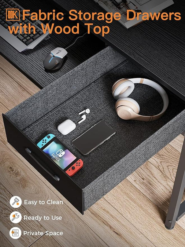 ODK Computer Desk Study Table, 55 Inch Office Desk with Drawers and Keyboard Tray, Study Desk Work Desk with Monitor Shelf, Writing Desk with Storage for Home Office, Black - LeafyLoom