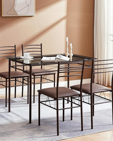 VECELO Kitchen Dining Room Table and Chairs [4 Placemats Included] 5-Piece Dinette Sets, Space Saving (Brown), 43.3" - LeafyLoom