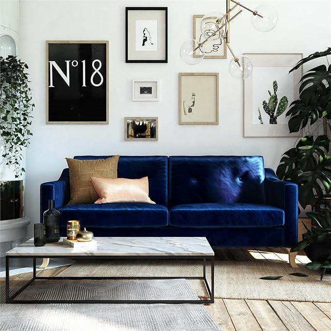 Mr. Kate Tess Sofa with Soft Pocket Coil Cushions, Small Space Living Room Furniture, Blue Velvet - LeafyLoom
