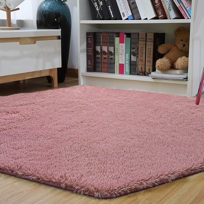 junovo Ultra Soft Rug for Nursery Children Room Baby Room Home Decor Dormitory Hexagon Carpet for Playhouse Princess Tent Kids Play Castle, Diameter 4.6 ft, Blush - LeafyLoom