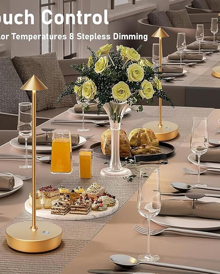 Rechargeable Cordless Table Lamp, 6000mAh LED Battery Operated Desk Lamp Touch 3 Color Stepless Dimming Portable Outdoor Waterproof Table Light for Patio/Restaurant/Dining/Home (Gold) - LeafyLoom