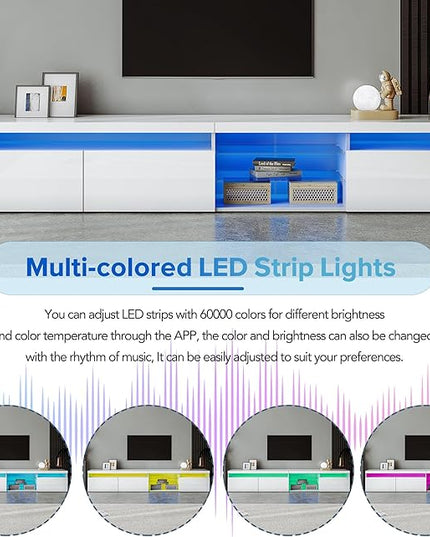 NicBex TV Stand for 100 Inch TV LED Gaming Entertainment Center Media Storage Console Table with 2 Glass Shelves and LED Color Changing Lights for Living Room,Bedroom,94.50 Inch,White - LeafyLoom