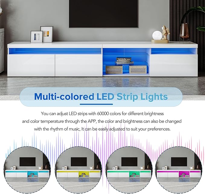 NicBex TV Stand for 100 Inch TV LED Gaming Entertainment Center Media Storage Console Table with 2 Glass Shelves and LED Color Changing Lights for Living Room,Bedroom,94.50 Inch,White - LeafyLoom