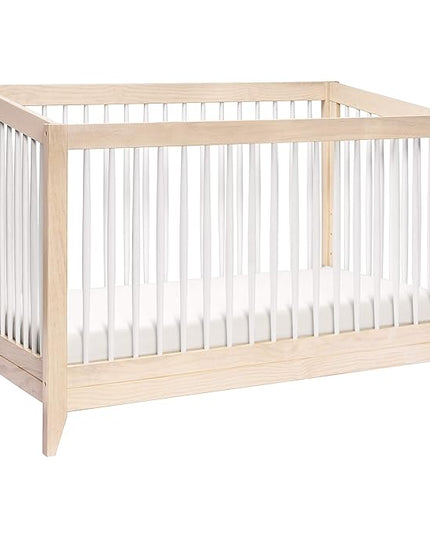 Babyletto Sprout 4-in-1 Convertible Crib with Toddler Bed Conversion Kit in Washed Natural and White, Greenguard Gold Certified - LeafyLoom