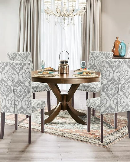 Parsons Dining Chairs Set of 6, Upholstered Nailhead Dining Room Kitchen Side Chair with Thick Cushions and Wood Legs, White/Grey - LeafyLoom