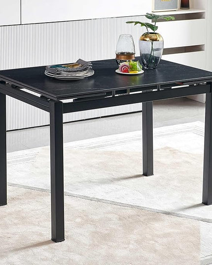 NicBex 43.31Inch Rectangular Expandable Dining Table,Minimalist Kitchen Table with Black Ceramic Tabletop for 4 to 6,Dining Room Table for Kitchen,Small Space and Living Room,Space-Saving,Black - LeafyLoom