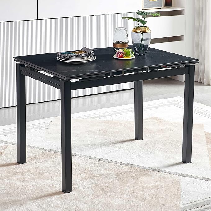 NicBex 43.31Inch Rectangular Expandable Dining Table,Minimalist Kitchen Table with Black Ceramic Tabletop for 4 to 6,Dining Room Table for Kitchen,Small Space and Living Room,Space-Saving,Black - LeafyLoom