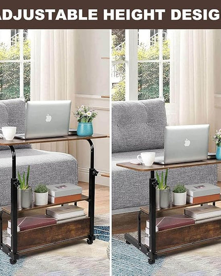 Adjustable Home Office Computer Desk Writing Desk with Storage Shelves Simple Style Workstation for Home Office Small Spaces Storage Table with Wheels Mobile Convenient Brownish, XY-1 - LeafyLoom