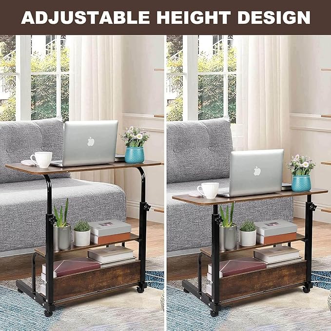 Adjustable Home Office Computer Desk Writing Desk with Storage Shelves Simple Style Workstation for Home Office Small Spaces Storage Table with Wheels Mobile Convenient Brownish, XY-1 - LeafyLoom