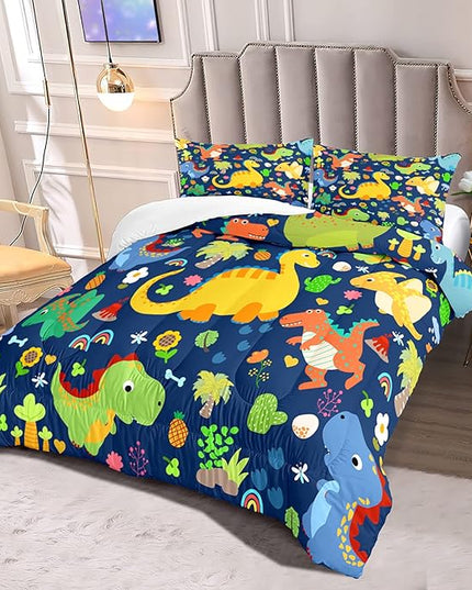 Dinosaur Comforter Set Queen, Dinosaur Bedding Set Queen for Boys Teens Room Dinosaur Blue Queen Size Comforter Sets Boys Queen Comforter Set Bedroom Decor, Queen (1 Comforter 2 Pillowcases) - LeafyLoom