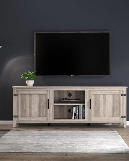 70Inch TV Stand Base, Entertainment Center Cabinet with Two Doors Media Console for Living Room, Gray - LeafyLoom