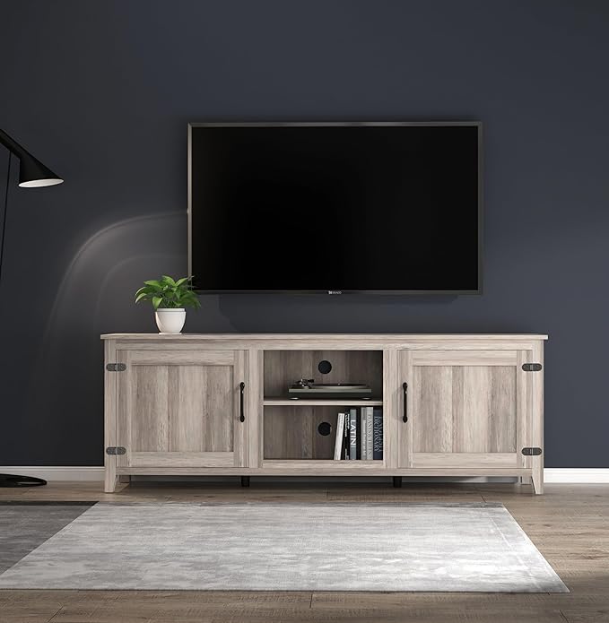 70Inch TV Stand Base, Entertainment Center Cabinet with Two Doors Media Console for Living Room, Gray - LeafyLoom