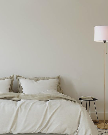 O’Bright Ted - Drum Shade Standing Lamp, Pull Chain Switch, E26 Socket, Modern Minimalist Design, Simple Floor Lamp for Living Room, Bedroom, Office, Antique Brass - LeafyLoom