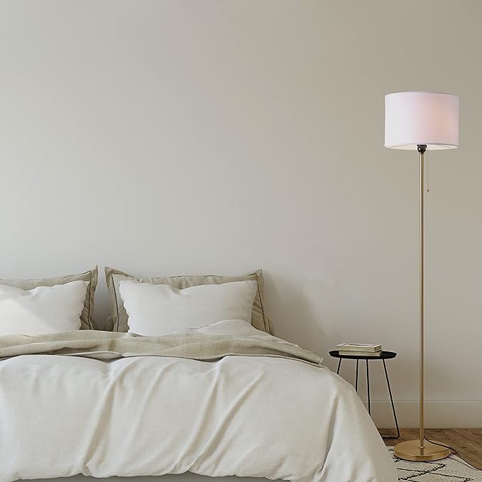 O’Bright Ted - Drum Shade Standing Lamp, Pull Chain Switch, E26 Socket, Modern Minimalist Design, Simple Floor Lamp for Living Room, Bedroom, Office, Antique Brass - LeafyLoom
