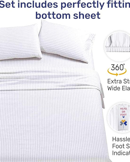 California Design Den California King Sheet Set - 100% Cotton, 600 Thread Count Deep Pocket, Luxury Soft Sateen Hotel-Quality Cal King Sheet Set - Ticking Stripe Pattern - LeafyLoom