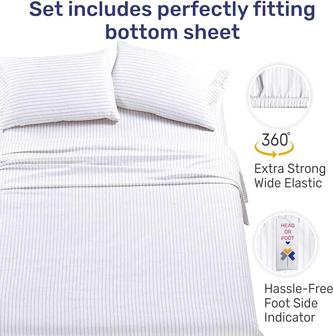 California Design Den California King Sheet Set - 100% Cotton, 600 Thread Count Deep Pocket, Luxury Soft Sateen Hotel-Quality Cal King Sheet Set - Ticking Stripe Pattern - LeafyLoom