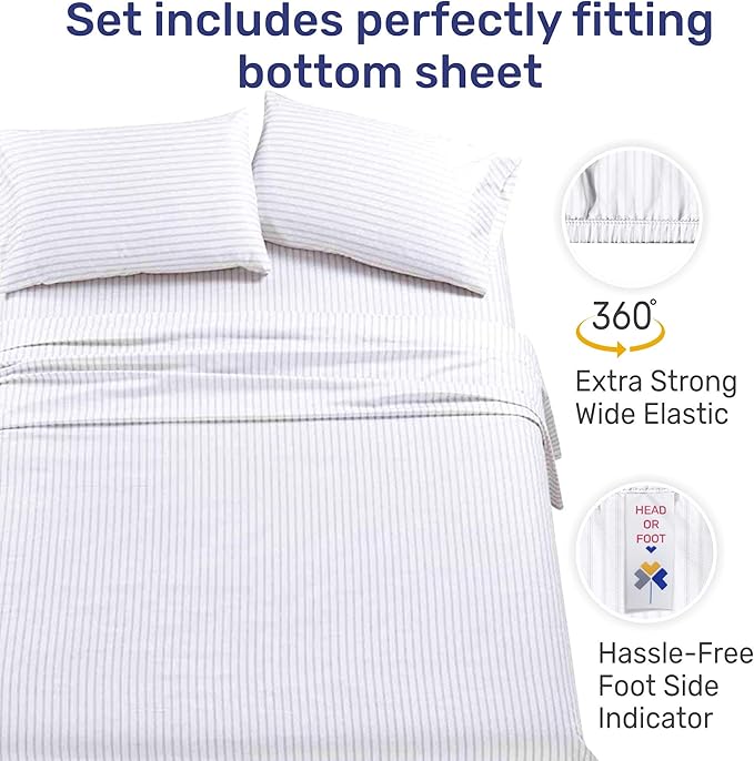 California Design Den Luxury King Size Sheet Set - 100% Cotton, 600 Thread Count Deep Pocket King Sheets, Hotel-Quality Bedding with Sateen Weave - Ticking Stripe Pattern - LeafyLoom