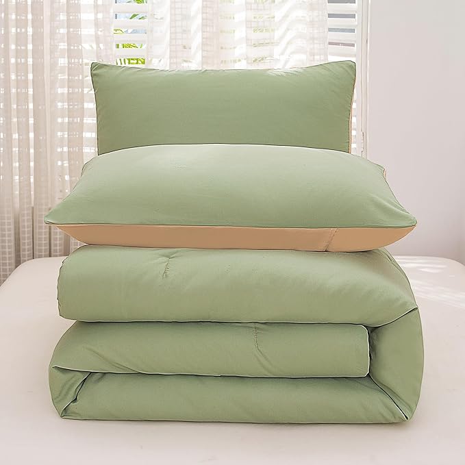NINENINE King Comforter Set Sage Green Bedding Light Green Comforter Set Comforter Set for Women Men Solid Color Camel Green Comforter Sets with 1 Comforter 2Pillowcases - LeafyLoom