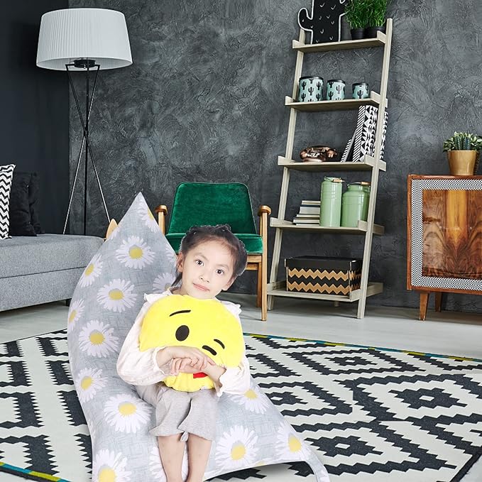 Stuffed Animal Storage Bean Bag Chair Cover, Canvas Daisy Plush Toy Storage Stuff and Sit Seat for Kids/Teens/Adults, 52" x 31" Extra Large Triangle Floor Sofa Lounger, 200L/52Gal, Cover Only - LeafyLoom