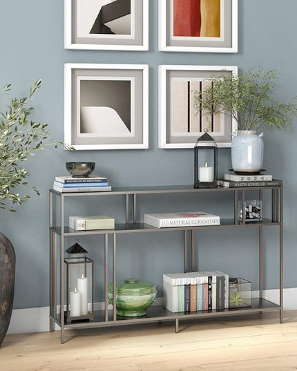 Henn&Hart 48" Wide Rectangular Console Table with Metal Shelves in Gunmetal Gray, Entryway Table, Accent Table for Living Room, Hallway - LeafyLoom