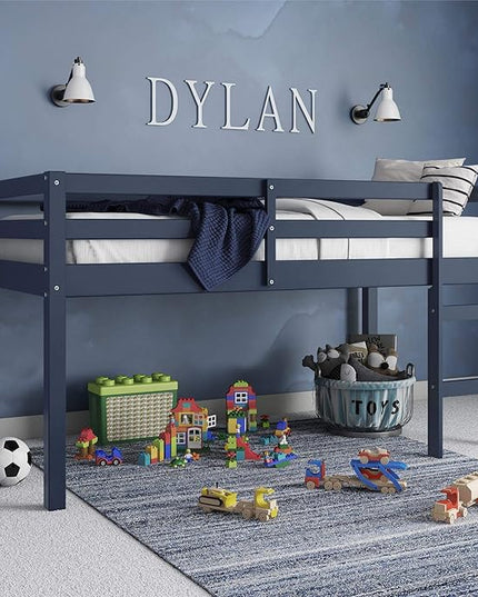 DHP Milton Solid Wood Low Loft Bed for Kids, Twin Size, Blue - LeafyLoom