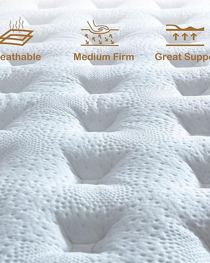 Queen Mattress, 12 Inch Innerspring Hybrid Mattress in a Box with Gel Memory Foam, Individually Wrapped Encased Coil Pocket Spring Mattress, Pressure Relief, Medium Firm Support, 60"*80"*12" - LeafyLoom