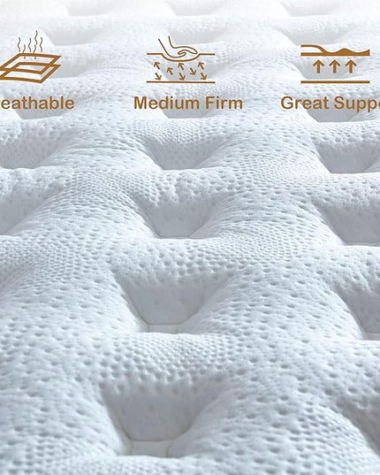 Full Mattress, 12 Inch Innerspring Hybrid Mattress in a Box with Gel Memory Foam, Individually Wrapped Encased Coil Pocket Spring Mattress, Pressure Relief, Medium Firm Support,54"*75"*12" - LeafyLoom
