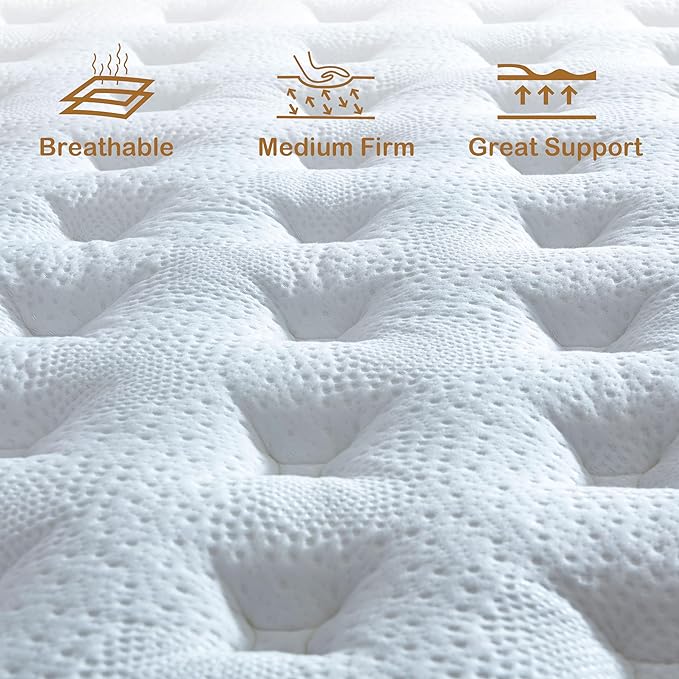 Full Mattress, 12 Inch Innerspring Hybrid Mattress in a Box with Gel Memory Foam, Individually Wrapped Encased Coil Pocket Spring Mattress, Pressure Relief, Medium Firm Support,54"*75"*12" - LeafyLoom