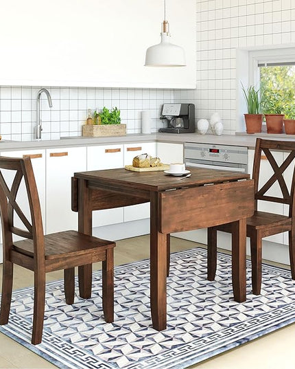 Farmhouse Style Wood Breakfast Nook 2 X-Back Chairs, Extendable Drop Leaf Design & Easy Assembly, Room, Kitchen, 3 Piece Dining Table Set, Brown 27 - LeafyLoom