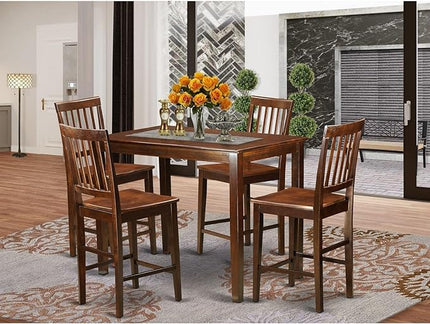 East West Furniture YAVN5-MAH-W 5 Piece Counter Height Dining Set Includes a Rectangle Dinette Table and 4 Kitchen Dining Chairs, 30x48 Inch, Mahogany - LeafyLoom