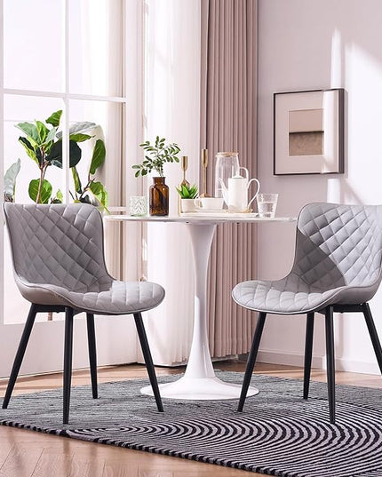 YOUNIKE Dining Kitchen Desk Chairs Modern Minimalist Faux Leather Indoor Padded Upholstered with Back Suitable for Kitchen Living Room Coffee Shop, Loads up to 300lbs Set of 2 Grey - LeafyLoom