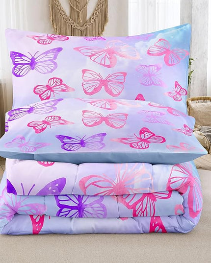Tailor Shop Butterfly Comforter Sets Queen Size,Purple Butterfly Bedding Sets for Girls Kids Teens with 2 Pillowcase… - LeafyLoom