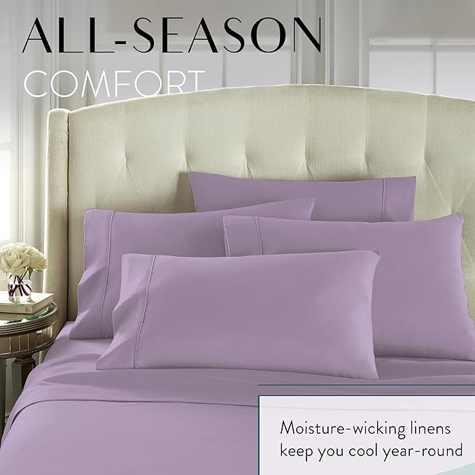 Danjor Linens Queen Sheet Set - 6 Piece Set Including 4 Pillowcases - Deep Pockets - Breathable, Soft Bed Sheets - Wrinkle Free - Machine Washable - Lavender Sheets for Queen Size Bed - 6 pc - LeafyLoom