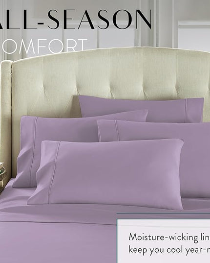 Danjor Linens King Size Sheets Set - 6 Piece Set Including 4 Pillowcases - Deep Pockets - Breathable, Soft Bed Sheets - Wrinkle Free - Machine Washable - Lavender King Bed Sheets - 6 pc - LeafyLoom