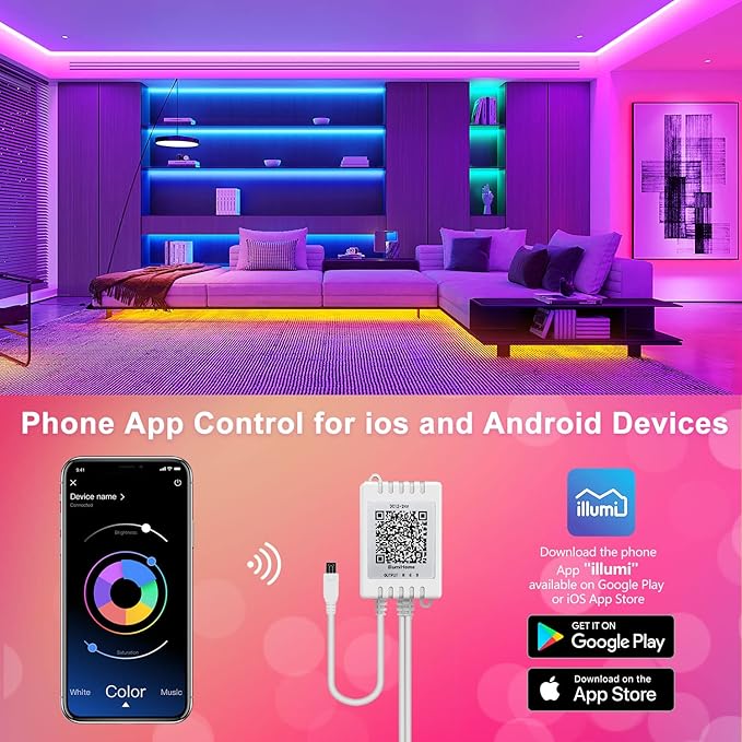 Nexillumi Led Lights for Bedroom 100ft Music Sync Color Changing Led Strip Lights Smart with Remote and App Control Built-in Mic for Party Home Room Decor Luces LED para Cuarto Nexillumi