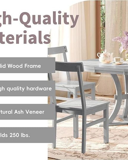 Merax 5-Piece Rustic Set with Round Pedestal Extendable Table and 15.7" Removable Leaf, Simple Dining Chirs for Small Places, Gray, Grey - LeafyLoom