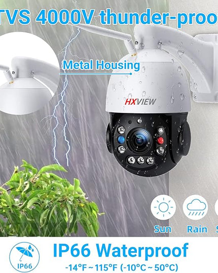 PTZ Camera Outdoor, 30X Optical Zoom Security Camera, 5MP Wireless WiFi RTSP IP Camera, 1000FT Night Vision, Auto Tracking, Emergency Strobe Light Alarm, Human Detection, 2-Way Audio HXVIEW