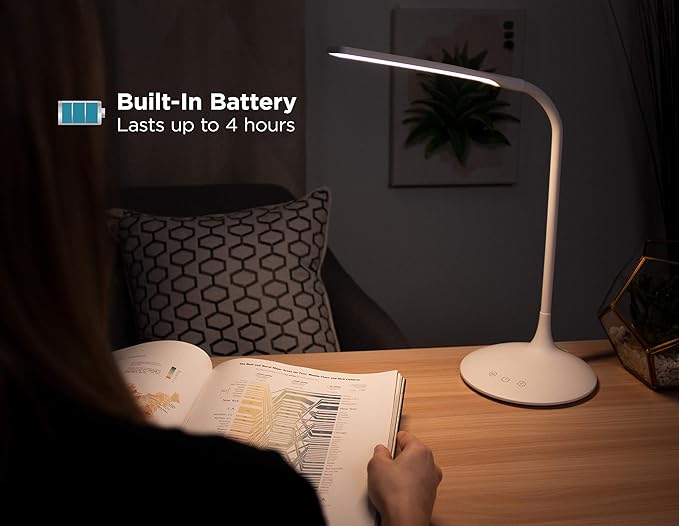 BLACK+DECKER VLED1819-BD Battery LED Desk Lamp, Dimmable with Adjustable Color Temperature, 4 Hour Battery Life, Rechargeable, Eco Friendly, White - LeafyLoom