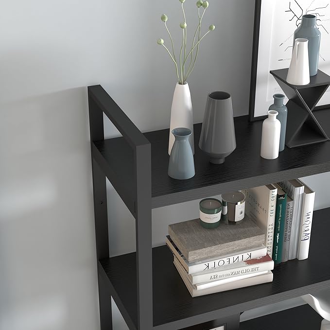 Panana 5 Tier Industrial Rustic Wooden Bookshelves, Vintage Open Wood and Metal Farmhouse Bookshelf Heavy Duty Storage Shelving Unit Rack (Black) - LeafyLoom