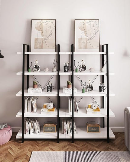 Tall Bookshelf with Large Storage,5 Tier Bookcase in Bedroom,Living Room and Office,Modern Wide Bookcase Shelf for Storing Books/Plants,White - LeafyLoom