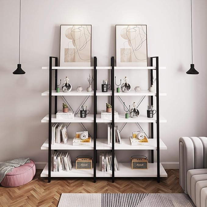 Tall Bookshelf with Large Storage,5 Tier Bookcase in Bedroom,Living Room and Office,Modern Wide Bookcase Shelf for Storing Books/Plants,White - LeafyLoom