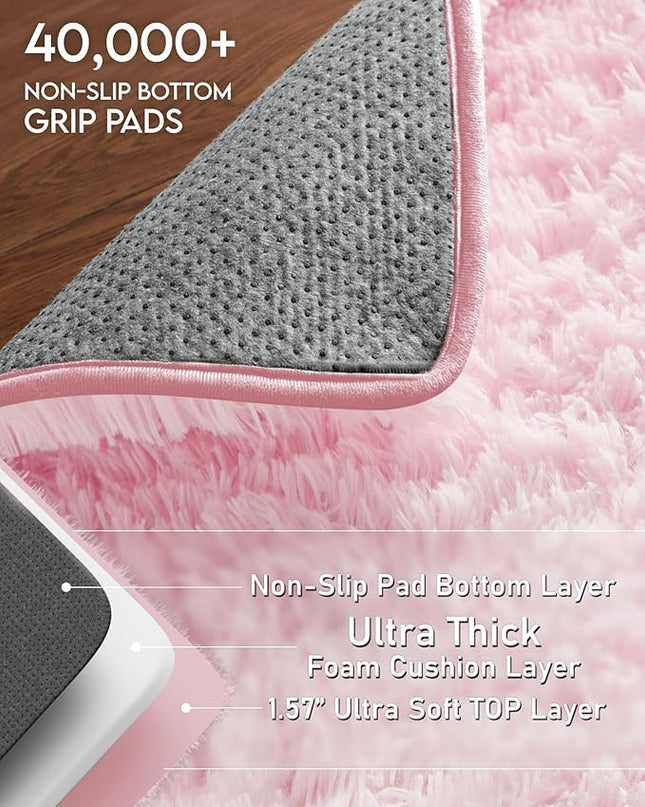 Ophanie Machine Washable 5x8 Rugs for Living Room,Pink Fluffy Carpet Large Fuzzy Plush Shag Comfy Soft, Non-Slip Indoor Floor Carpet,for Kids Boys Girls, Room,Bedroom,Playroom, Home Decor Aesthetic - LeafyLoom