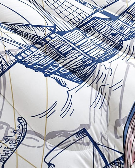 CVHOUSE Whale Comforter Set Full Size,Ocean Theme Bedding Set for Kids,Whale Nautical Sailing Quilt Set Ocean Duvet Set Ocean Decor 3 Pieces - LeafyLoom