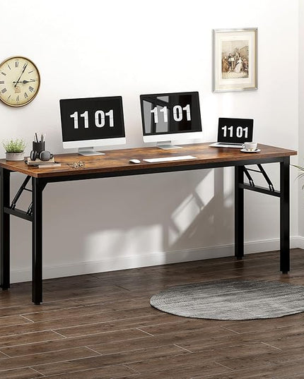 Need Large Computer Desk, 62 inches Long Office Desk, No Install Needed Folding Table Writing Table Workstation for Small Space, Rustic Brown - LeafyLoom